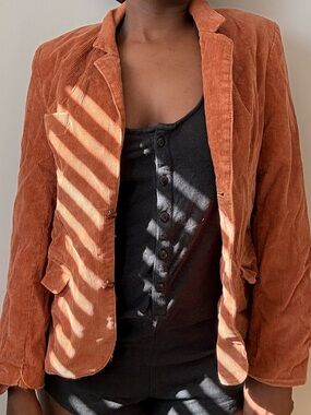 Corduroy Blazer Jacket in Rust Orange - Women's Tailored Coat